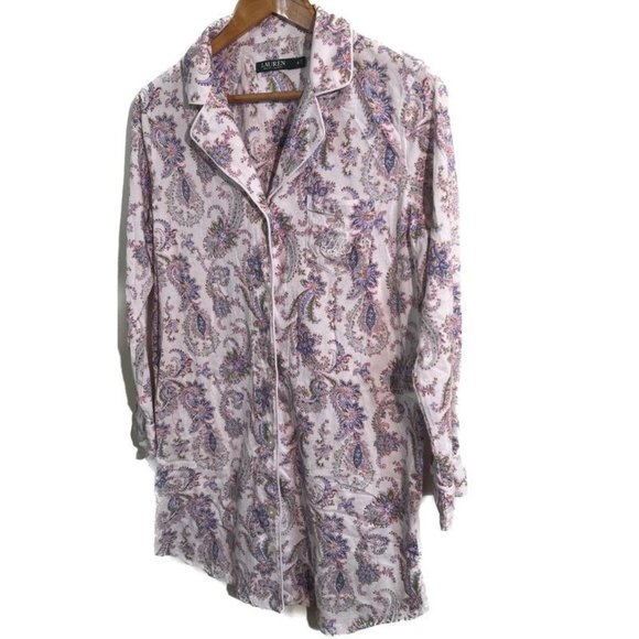 Lauren Ralph Size M Women’s Paisley Collared Button Up Nightshirt - Picture 5 of 11